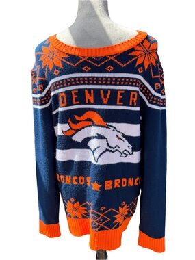 Junk Food NFL Denver Broncos Ugly Christmas Sweater Knit Navy Orange Women XL
